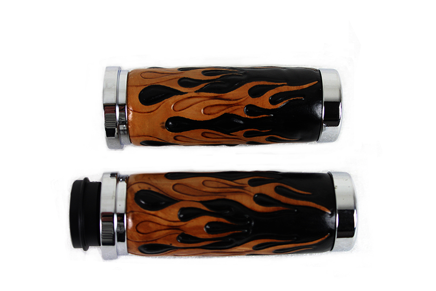 Amber Flame Style Throttle By Wire Grip Set with Chrome Ends