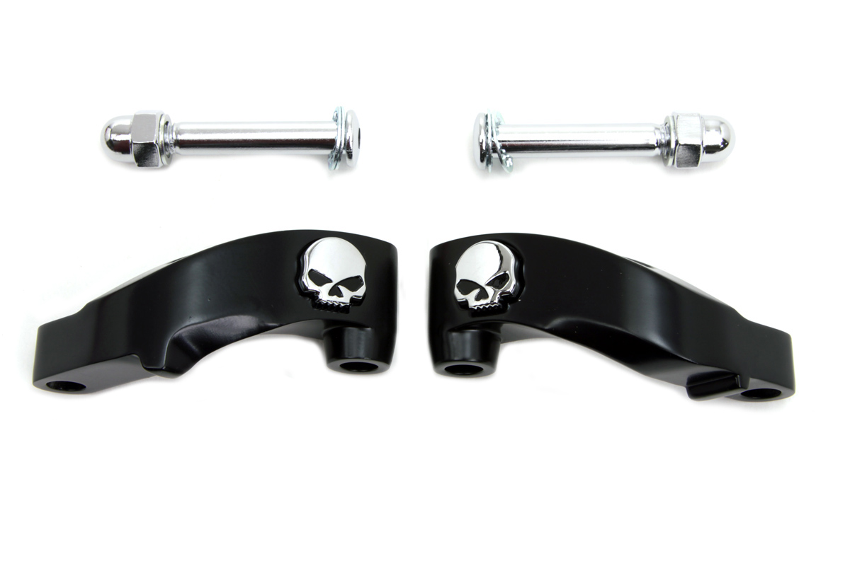 Black with Chrome Skull Mirror Relocation Kit for 2006-UP FXD & ST