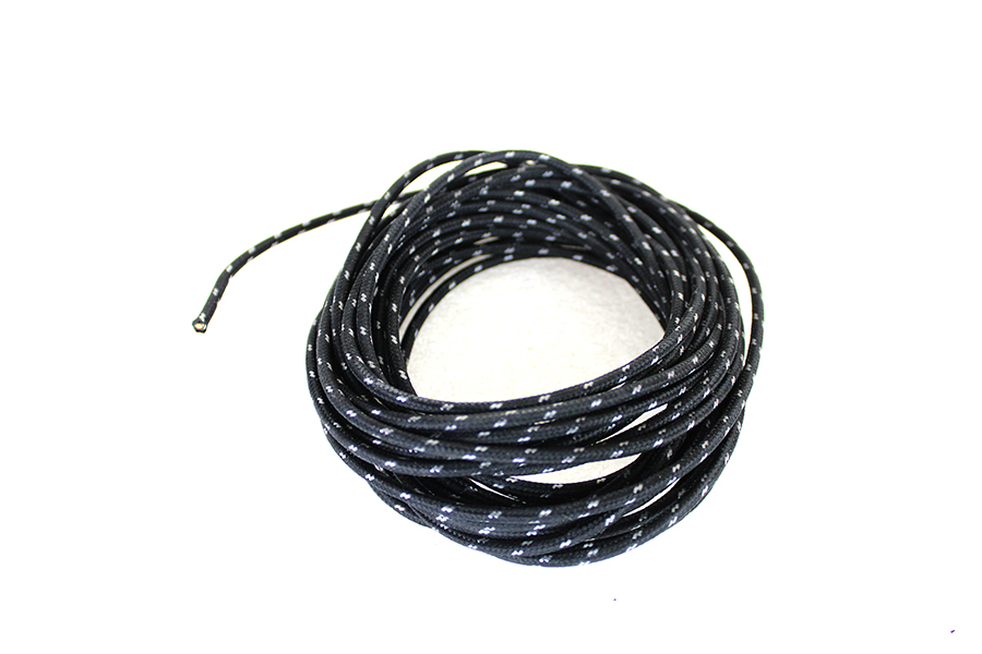Black 25' Cloth Covered Wire with White Tracer