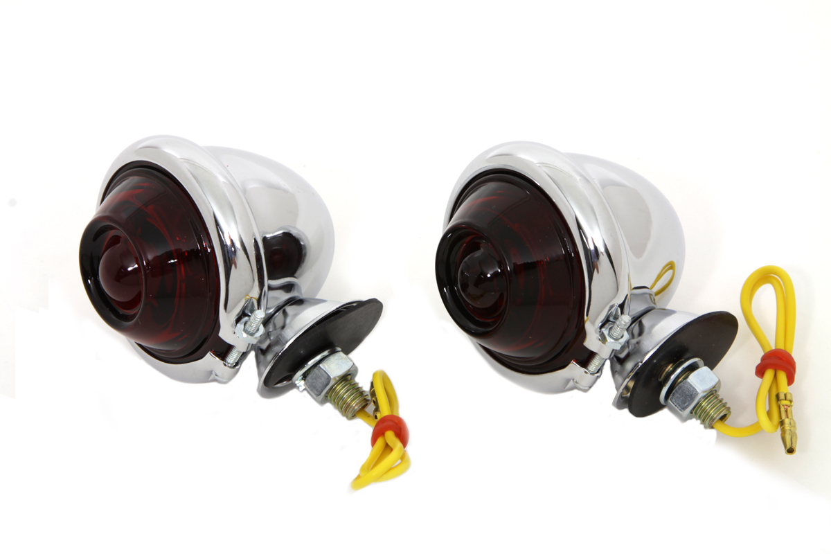 Chrome Turn Signal Set Bullet with Red Lens