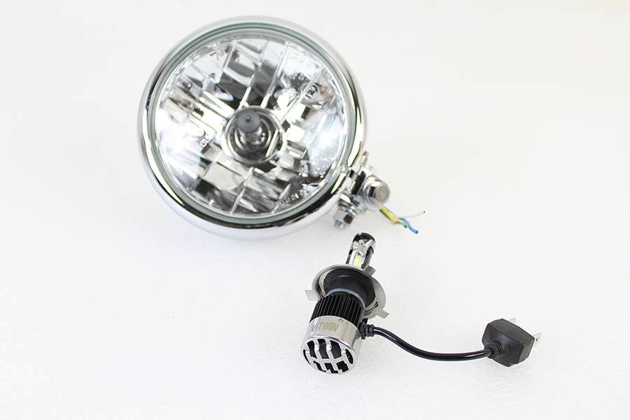 5-3/4 Bates Style 12 Volt LED Headlamp Chrome