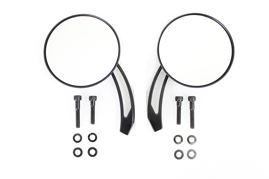 Round Skull and Flame Mirror Set with Curved Stems Black