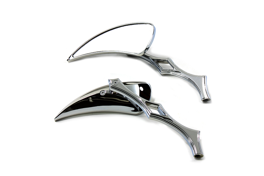 Chrome Tear Drop Mirror Set with Billet Twisted Stems for Harley