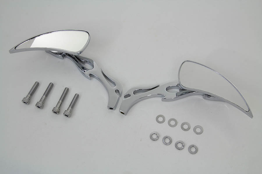 Chrome Tear Drop Mirror Set with Billet Flame Stems