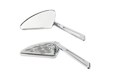 Flame Tear Drop Mirror Set with Slotted Stems Chrome