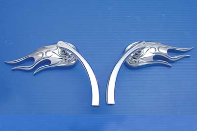 Fireball Mirror Set with Billet Curved Stems Chrome