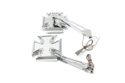 Chrome Billet Maltese Cross LED Turn Signal Mirror Set
