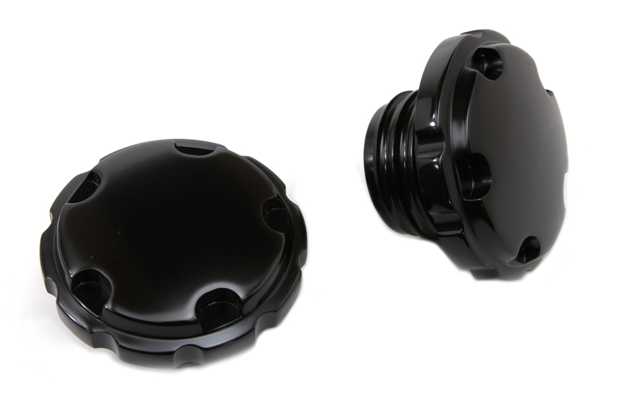 Black Techno Style Vented and Non-Vented Gas Cap Set