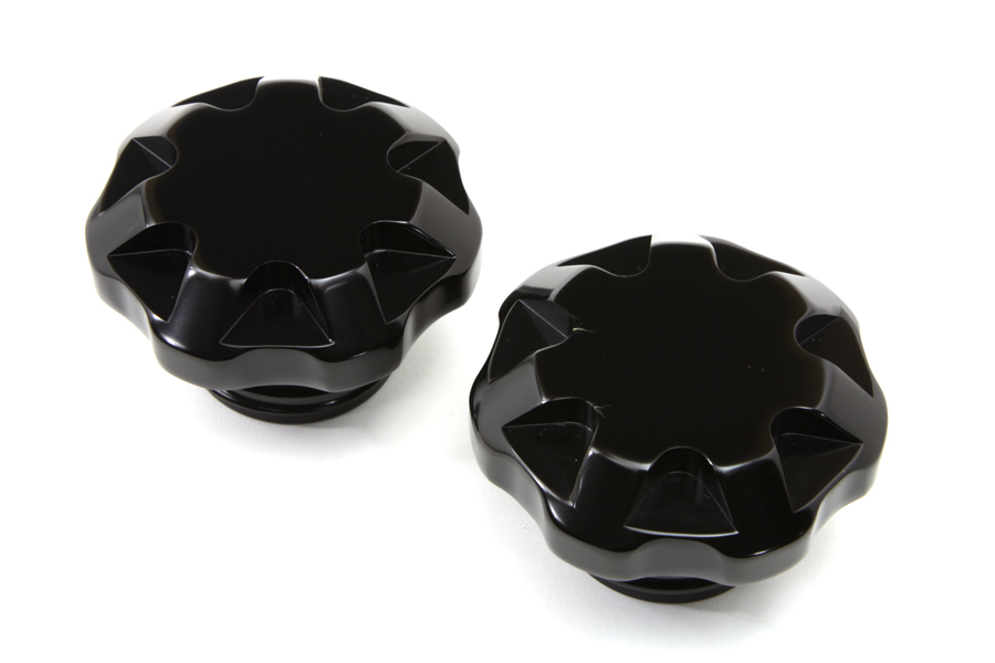 Solid Black Techno Style Gas Cap Set Vented and Non-Vented