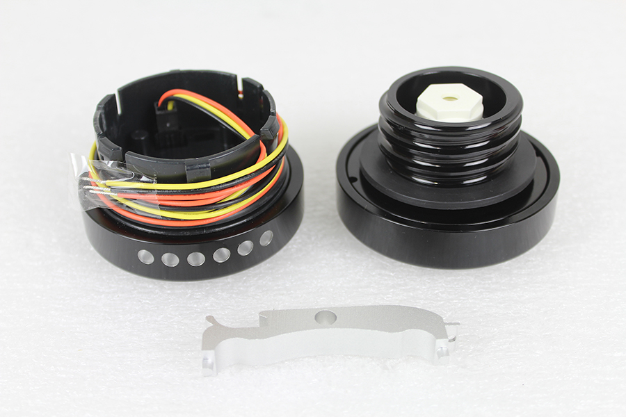 Black LED Cut Ribbed Style Fuel Gauge and Screw Cap Set