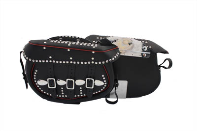Black Leather Saddlebags With Red Trim for 1936-57 EL & FL