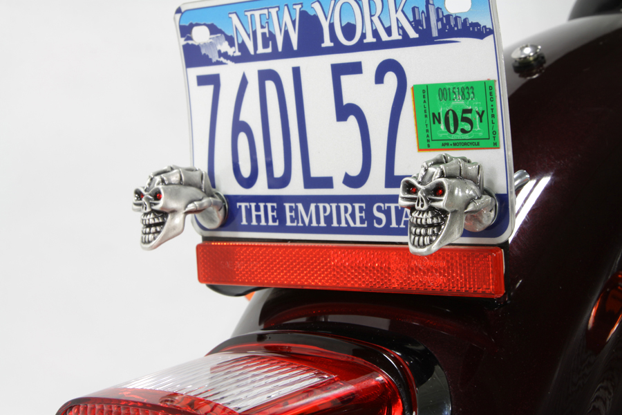 Skull with Skeleton Hand License Plate Topper Set