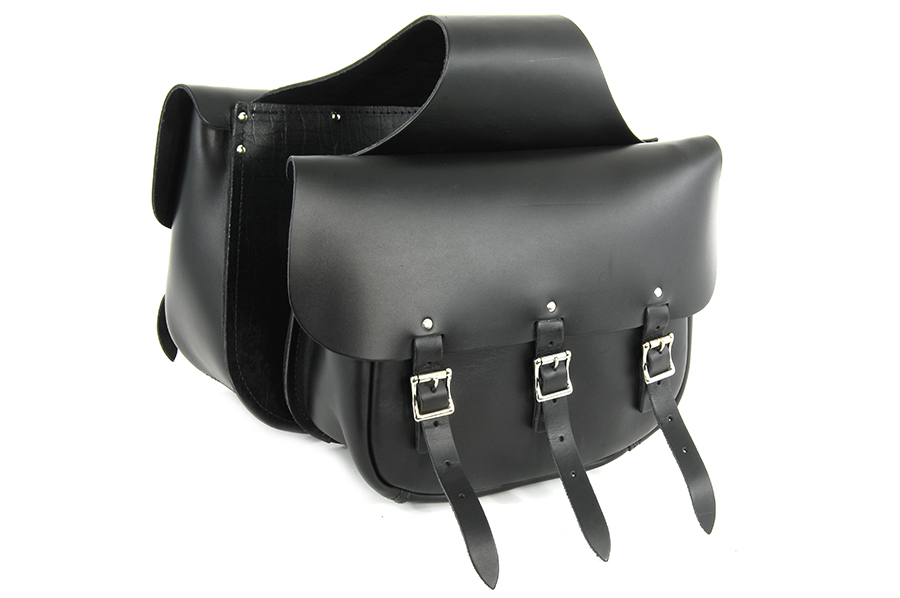 Black Leather Three Buckle Saddlebag Set
